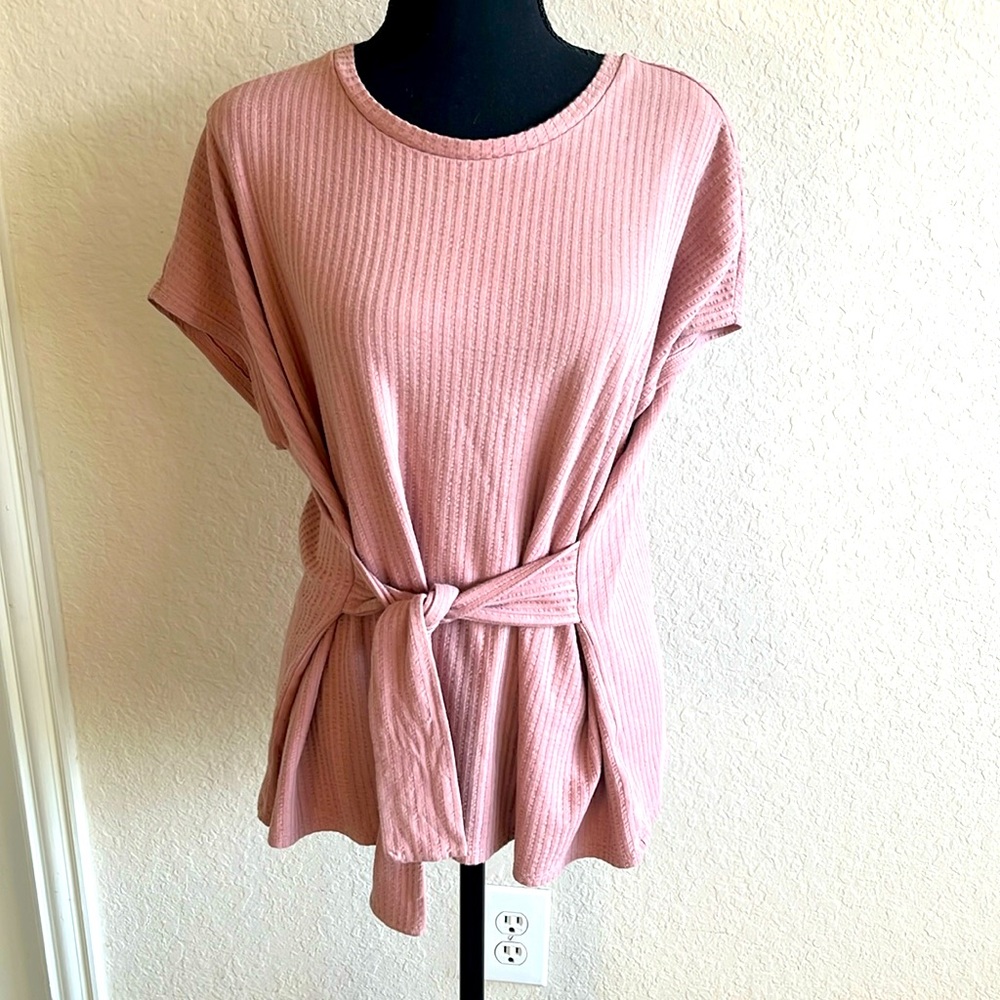 Light pink. Wrap waist T-shirt/blouse